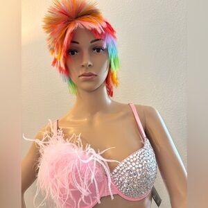 Hustler Hollywood Pink Feather Sequin Bra 34C great for Coachella, EDC